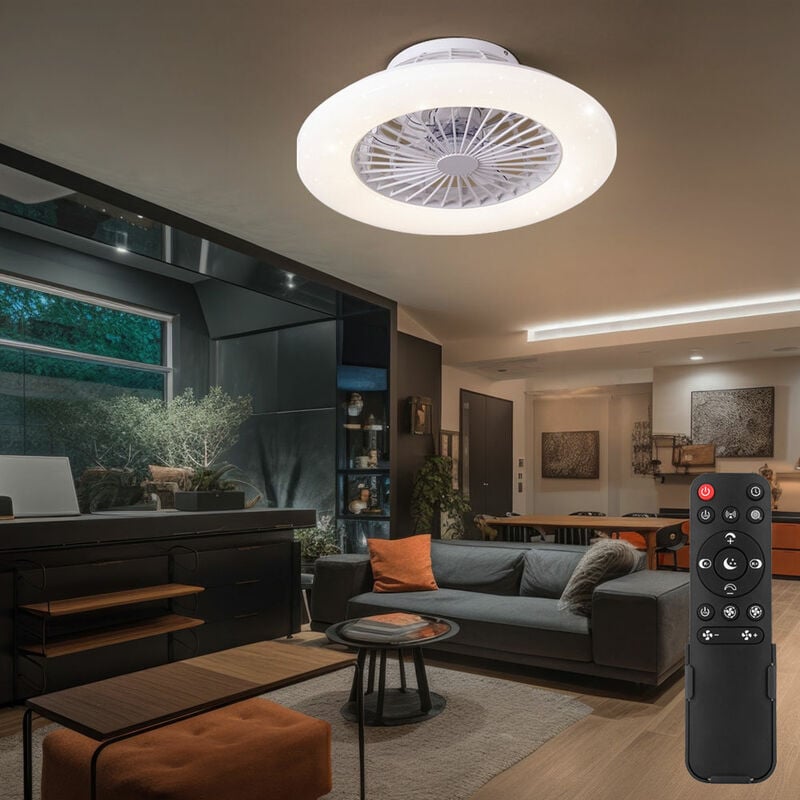 foto del prodotto globo ventilatore da soffitto con telecomando plafoniera con ventilatore lampada ventilatore dimmerabile, timer cct effetto stella, led 30w 1800lm