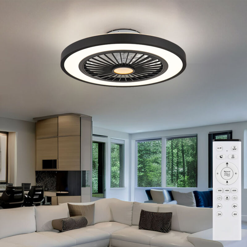 foto del prodotto globo ventilatore da soffitto lampada da soffitto lampada da soggiorno camera da letto, metallo plastica nero, telecomando dimmerabile rotazione