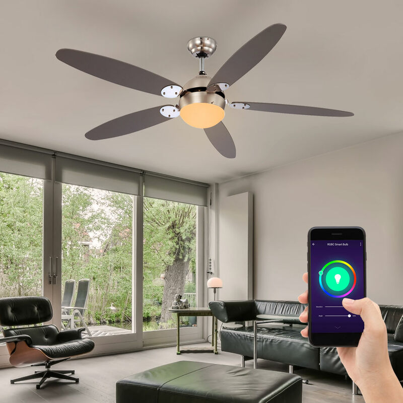 foto del prodotto globo ventilatore da soffitto ventilatore estivo invernale con interruttore a tirante app comandi vocali, pale reversibili 3 velocit , smart home