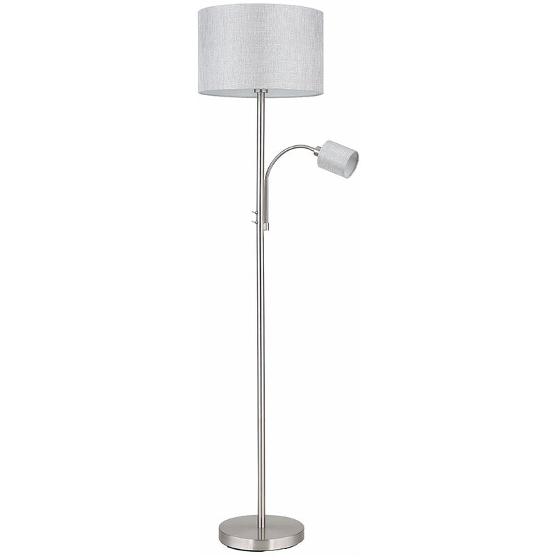 foto del prodotto globo washer da soffitto con lampada da lettura, lampada da terra soggiorno, tessuto grigio, 2 interruttori con lampada da lettura mobile, 1x e27