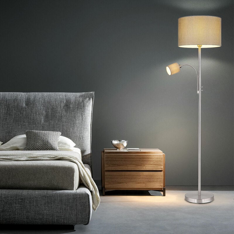 foto del prodotto globo washer da soffitto con lampada da lettura, lampada da terra soggiorno, tessuto grigio, 2 interruttori con lampada da lettura mobile, 1x e27