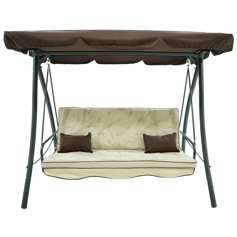 foto del prodotto gloria store dondolo letto da giardino 3 posti con tettuccio parasole grigio e marrone