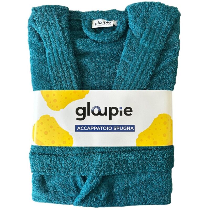 foto del prodotto gloupie accappatoio unisex in 100 spugna di puro cotone in tinta unita dal color ottanio taglia s