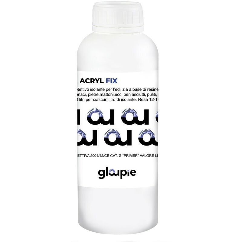 foto del prodotto gloupie acryl fix fissativo isolante per pareti e muri sia interni che esterni, confezione 1 lt, trasparente, made in italy