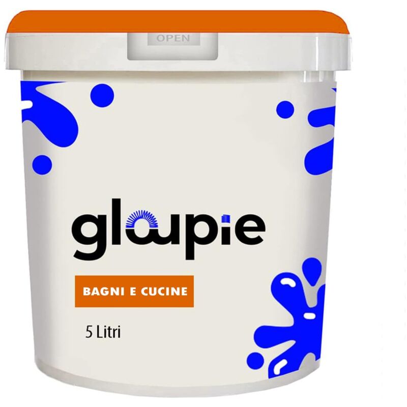 foto del prodotto gloupie bagni e cucine pittura all acqua traspirante per pareti di bagno e cucina, 5 litri, bianco, made in italy