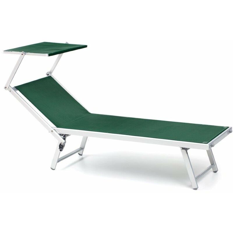 foto del prodotto gloupie lettino prendisole kentucky in alluminio verniciato cromo con parasole, texilene verde, l 186 x p 67 x h 40 cm