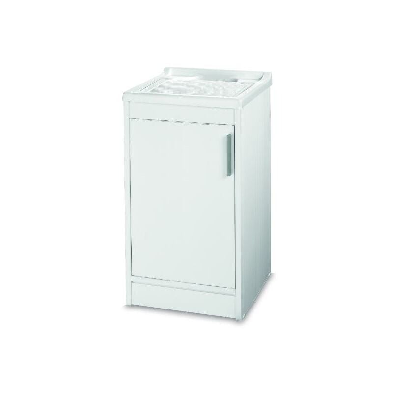 foto del prodotto gloupie mobile lavatoio salvaspazio in pvc bianco con 1 anta, l 45 x p 50 x h 86 cm, completo di asse e kit di scarico