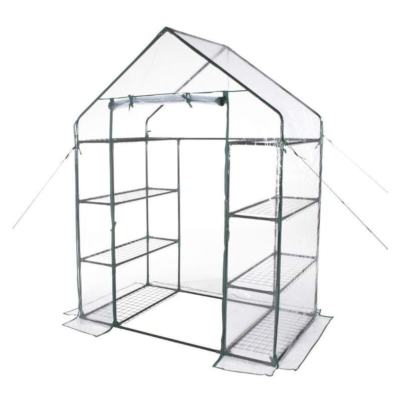 foto del prodotto gloupie serra a casetta con 8 ripiani in acciaio verniciato cromato, completa di telo in pvc trasparente, 144 x 74 x h 195 cm