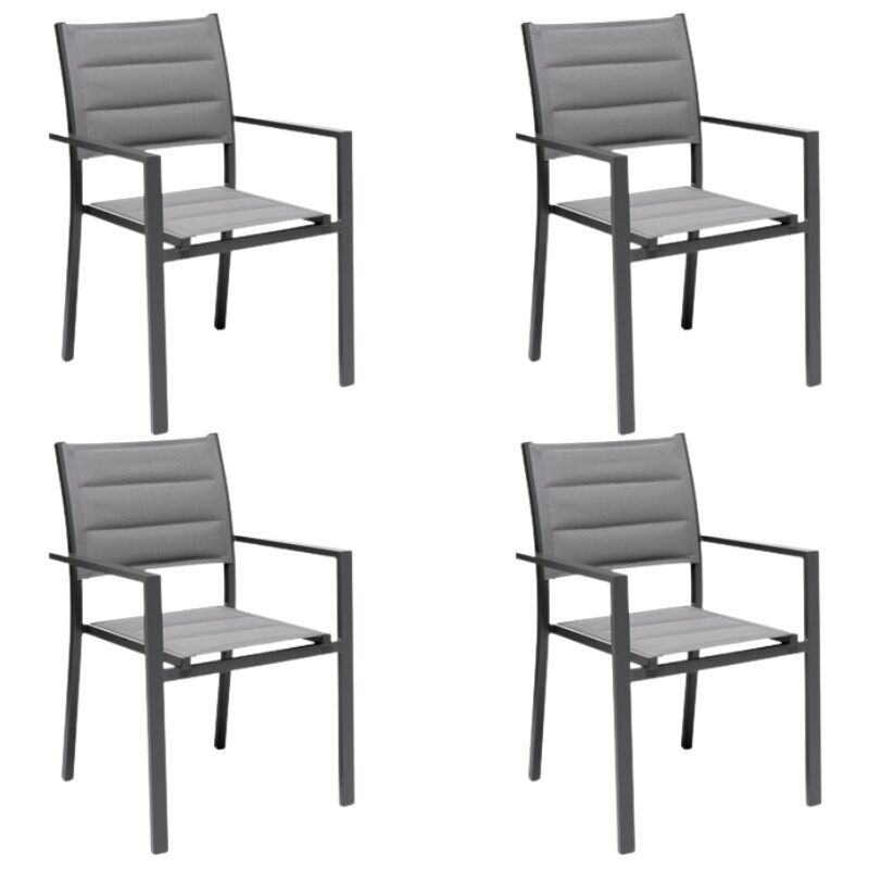 foto del prodotto gloupie set 4 poltrone da esterno alamos in alluminio verniciato antracite, impilabile, 57 x 58 x h 86 cm, seduta in textilene