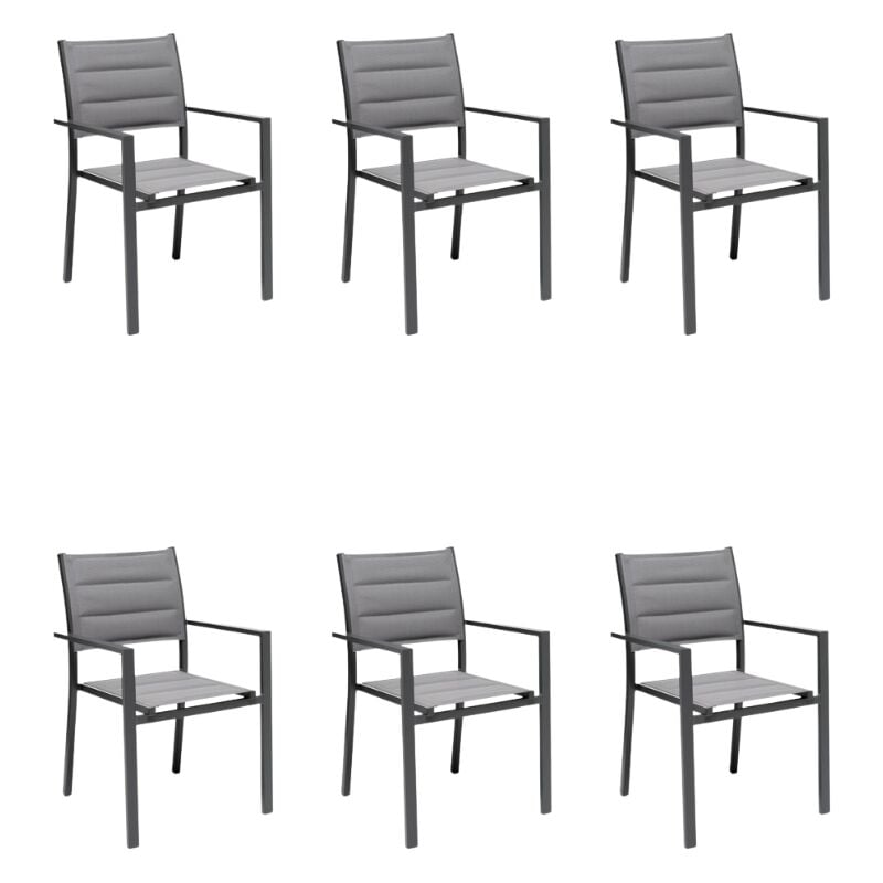 foto del prodotto gloupie set 6 poltrone da esterno alamos in alluminio verniciato antracite, impilabile, 57 x 58 x h 86 cm, seduta in textilene