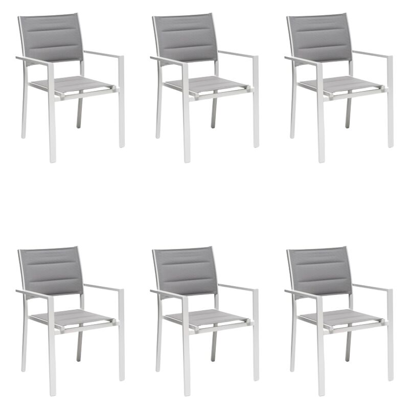foto del prodotto gloupie set 6 poltrone da esterno alamos in alluminio verniciato bianco, impilabile, l 57 x p 58 x h 86 cm, seduta in textilene