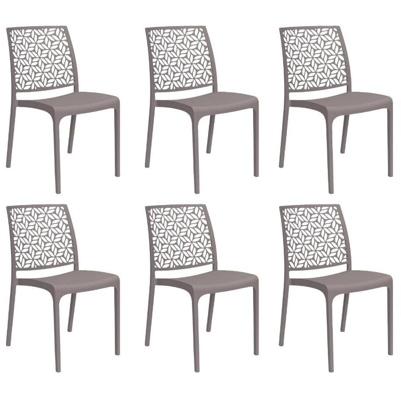 foto del prodotto gloupie set 6 sedie ninfa in polipropilene taupe,impinabili, 46x54x80 cm, peso 3,3 kg,schienale a forma di ninfee,made in italy