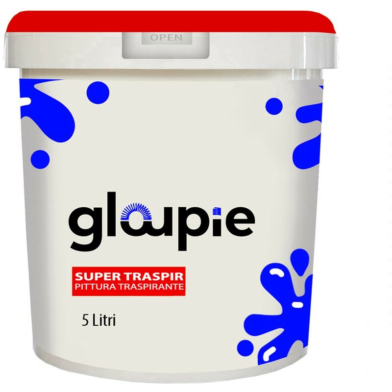 foto del prodotto gloupie super traspir pittura all acqua traspirante per pareti per tutti gli ambienti interni , 5 litri , bianco, made in italy