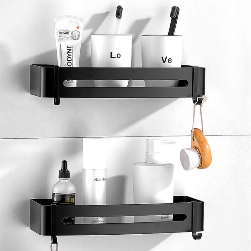 foto del prodotto glue bathroom shelf without drilling black, shower caddy shower organizer storage basket for shampoo aluminum rectangle 2packs 