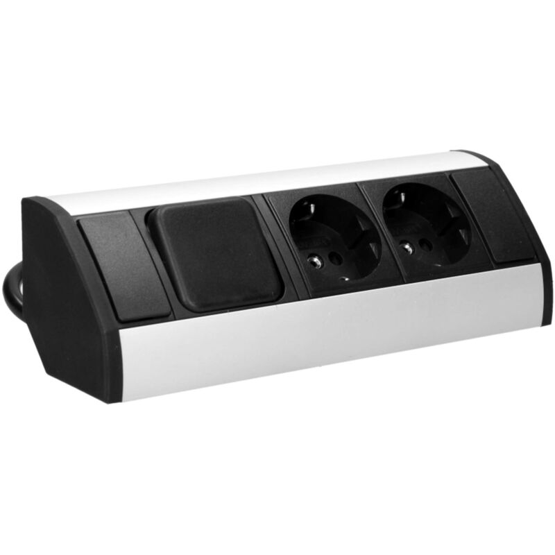 foto del prodotto gm 9002 presa angolare 2x shuko con interruttore e blocco bambini 45 a montaggio superficiale 3680w per cucina ufficio e piano di lavoro nero 