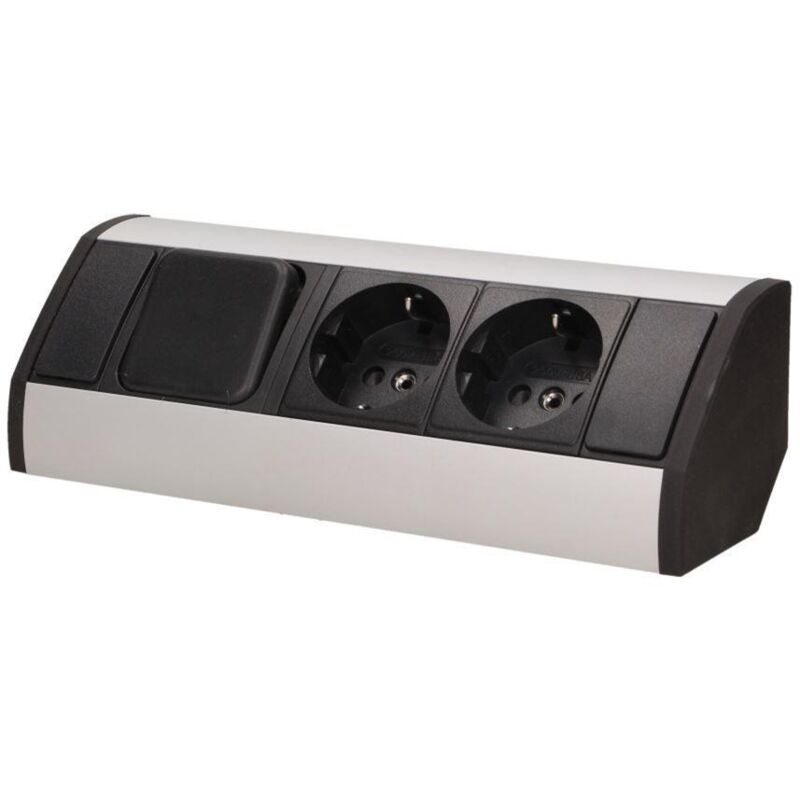 foto del prodotto gm-9002 presa angolare 2x shuko con interruttore e blocco bambini 45 ° a montaggio superficiale 3680w per cucina ufficio e piano di lavoro (nero) - orno