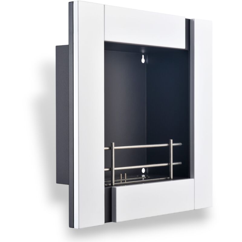 foto del prodotto gmr - camino a bioetanolo da parete moderno in acciaio bianco picasso 1,2 lt