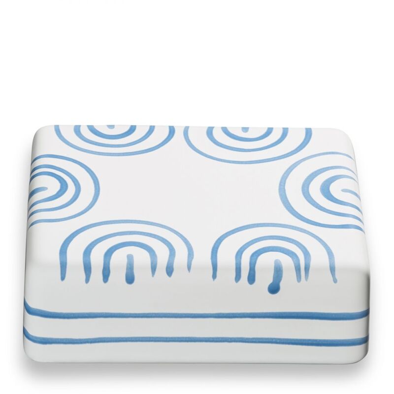 foto del prodotto gmundner keramik ceramica gmundner blu fiammato, parte superiore del piatto da burro