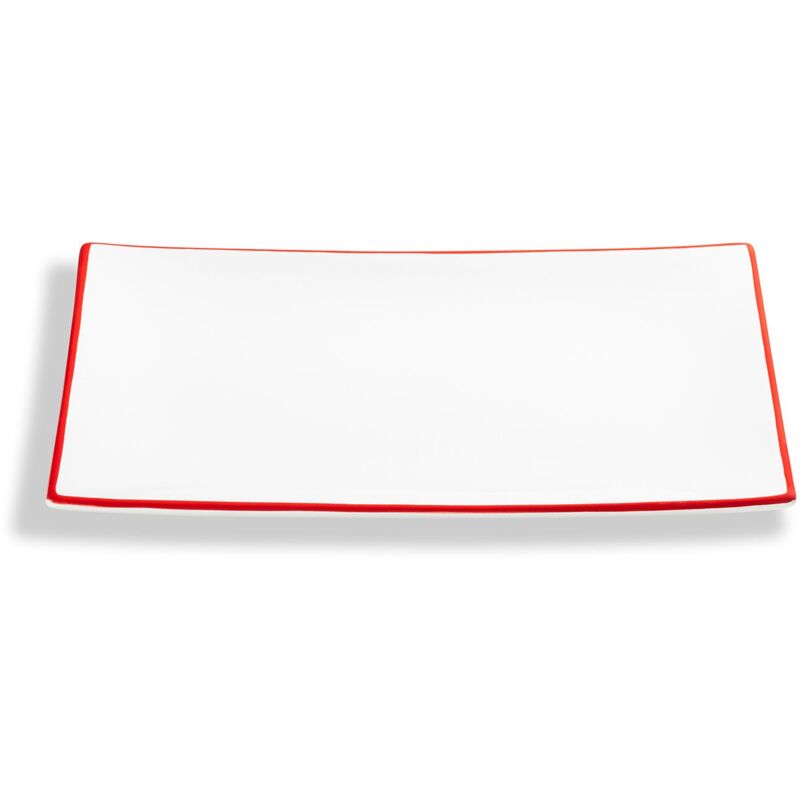 foto del prodotto gmundner keramik ceramica gmundner cerchio rosso rubino, piatto rettangolare 30x20 cm 