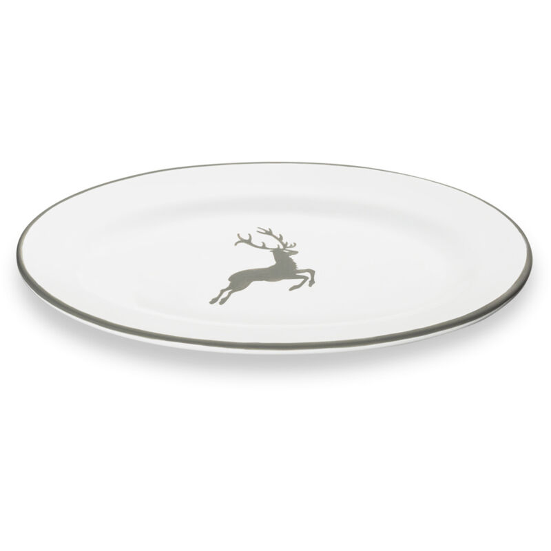 foto del prodotto gmundner keramik ceramica gmundner cervo grigio, piatto ovale con bandiera 21x14cm 