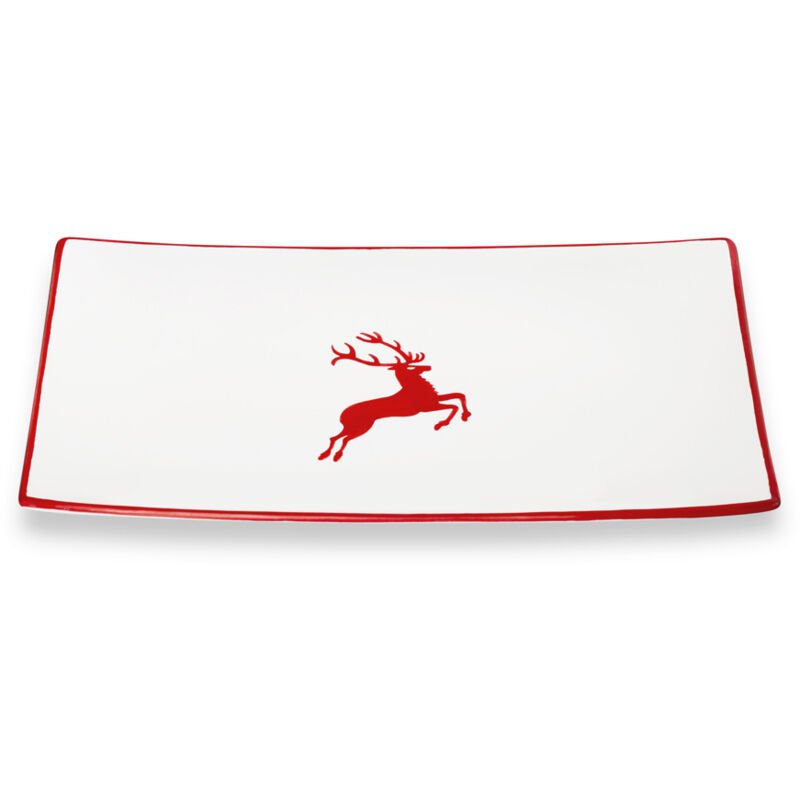 foto del prodotto gmundner keramik ceramica gmundner cervo rosso rubino, piatto rettangolare 30x20 cm 