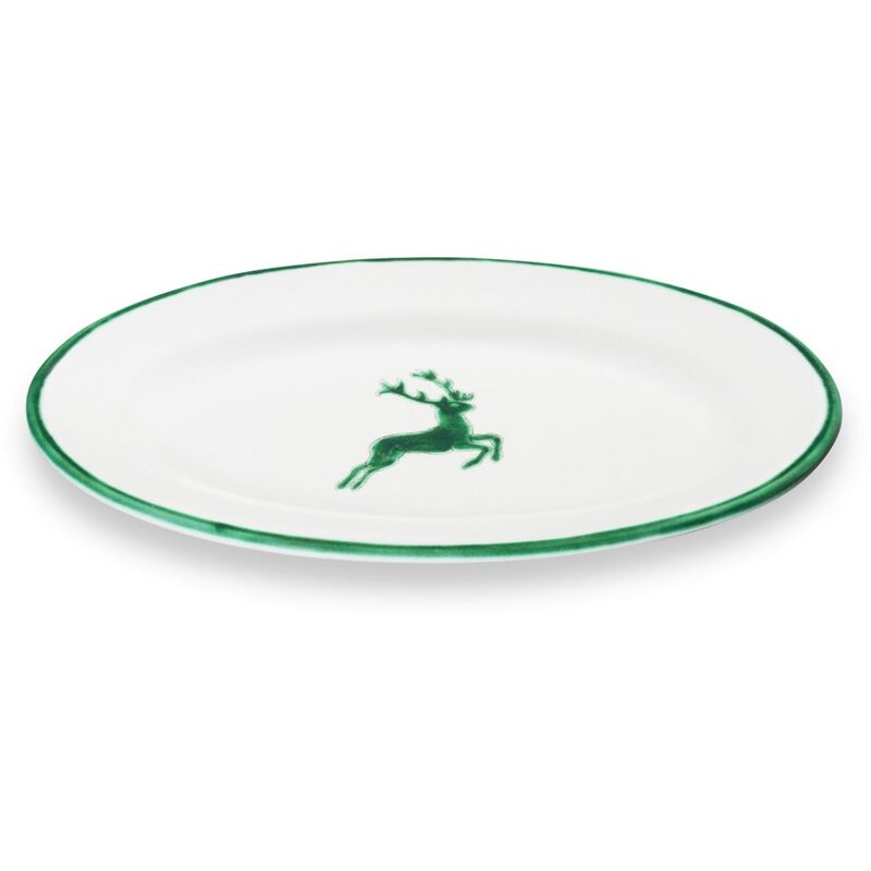 foto del prodotto gmundner keramik ceramica gmundner cervo verde, piatto ovale con bandiera 21x14 cm 