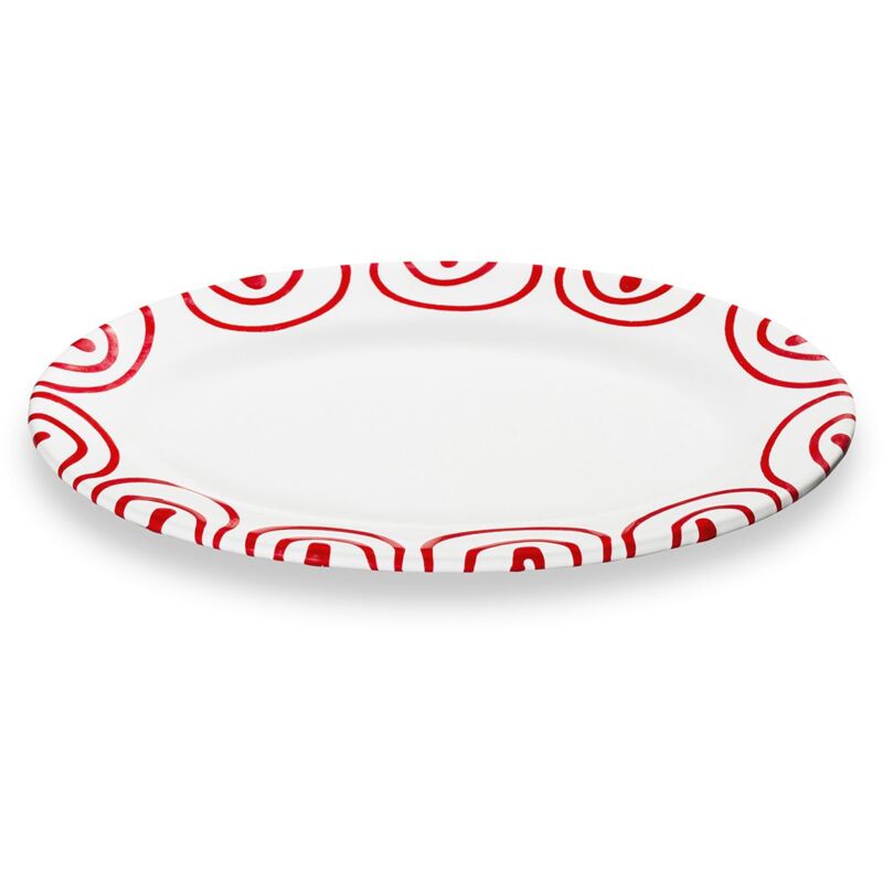 foto del prodotto gmundner keramik ceramica gmundner rosso fiammato, piatto ovale con bandiera 21x14cm 