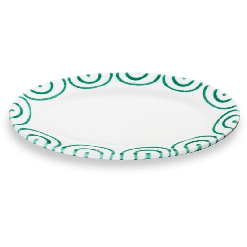 foto del prodotto gmundner keramik ceramica gmundner verde fiammato, piatto ovale con bandiera 21x14 cm 