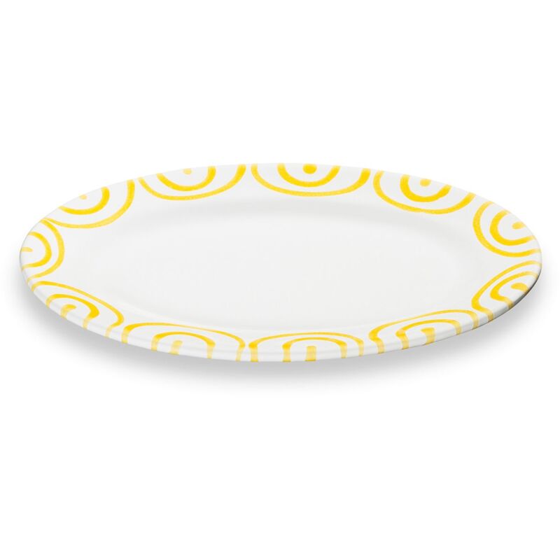 foto del prodotto gmundner keramik giallo fiammato, piatto ovale con bandiera 21x14 cm 