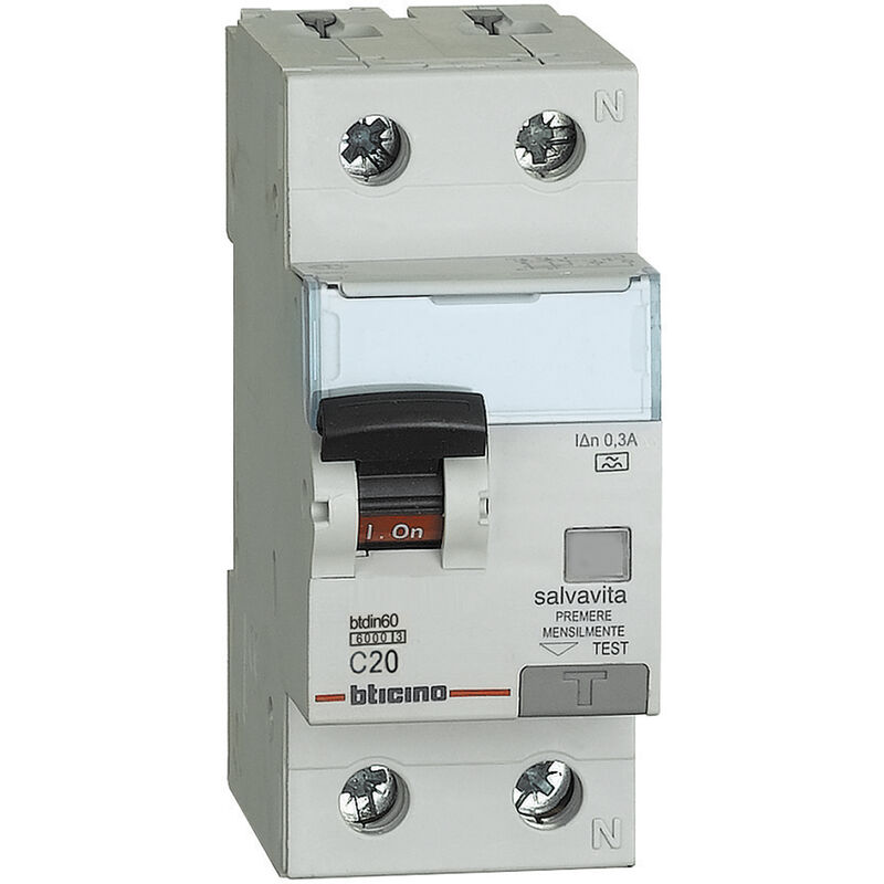 foto del prodotto gn8814a20 interruttore magnetotermico differenziale btdin60 1p n tipo a 20a bticino