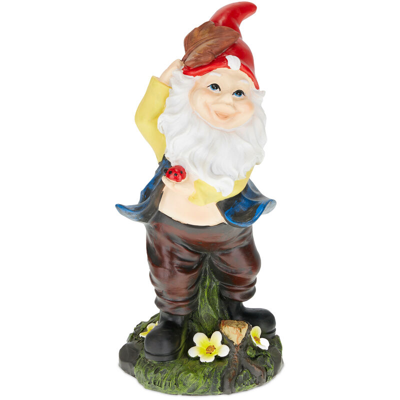 foto del prodotto gnomo da giardino, con coccinella, statua resistente a intemperie e gelo, hxlxp 24,5 x 11 x 11 cm, colorato relaxdays