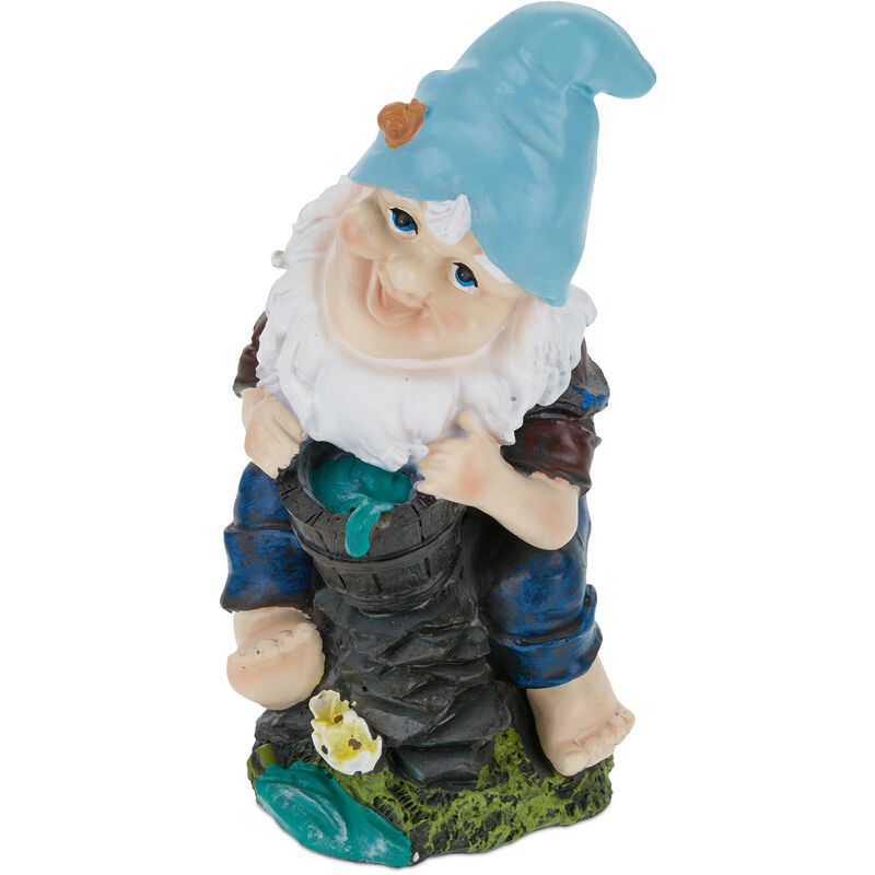 foto del prodotto gnomo da giardino con secchio d acqua, resiste intemperie 24x11x10cm statua nano poliresina antigelo, colorato relaxdays