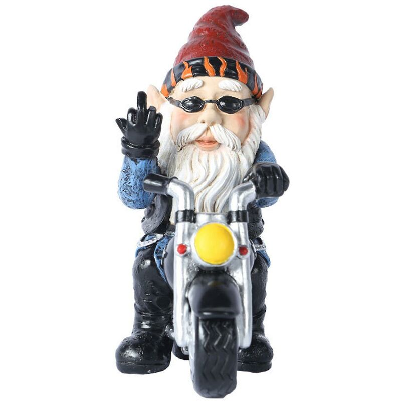 foto del prodotto gnomo da motociclista con statua di motocicletta statuetta in resina gnomi da giardino decorazioni per patio piccolo
