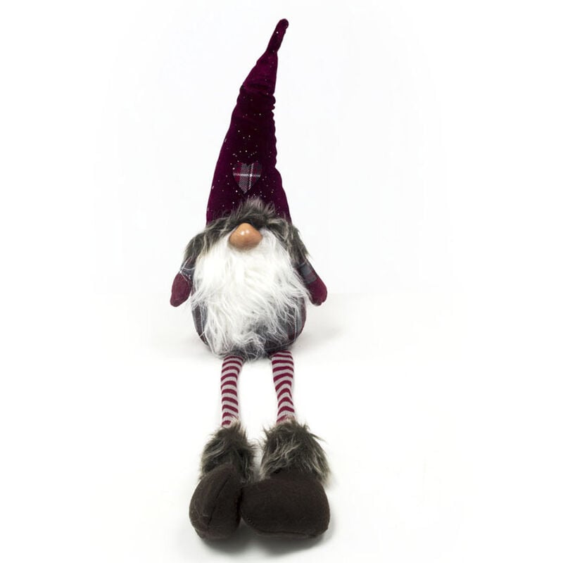 foto del prodotto gnomo rosso seduto fermaporta decorativo con gambe molli altezza 55 cm