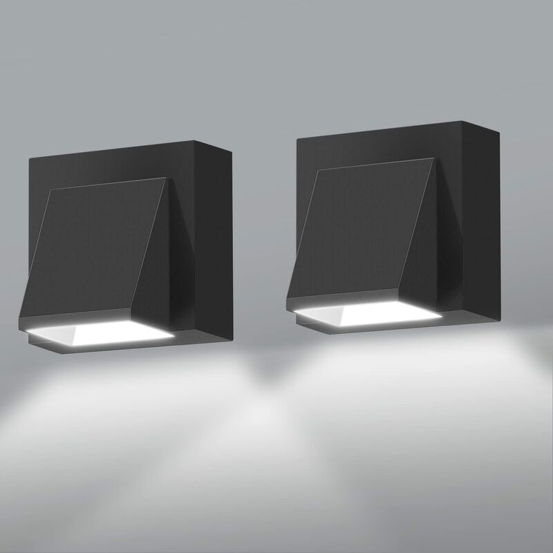 foto del prodotto goeco 2 pezzi applique da parete esterno led, nero lampada da parete interno moderno, 5w cob lampade da muro led quadrata in alluminio ip65