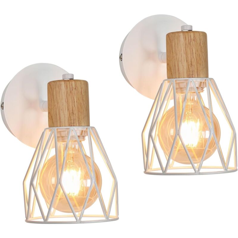 foto del prodotto goeco 2 pezzi applique per interni in legno retro lampada da parete base e27 per camere da letto, soggiorni, corridoi e disimpegni bianco