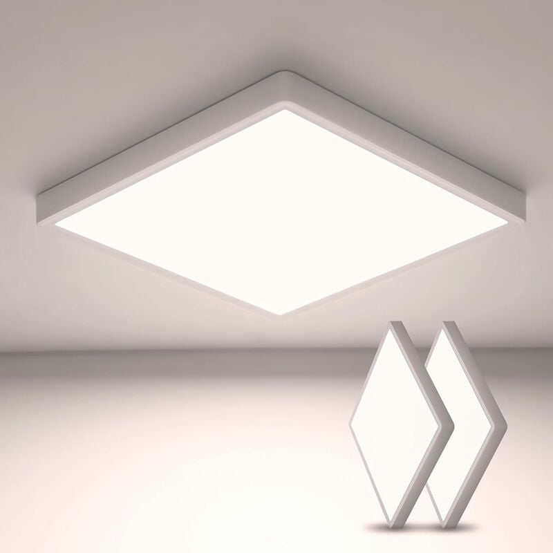 foto del prodotto goeco 2 pezzi lampada a soffitto a led, luce soffitto 30 cm da 24 w quadrata ultra mance ip44, moderna lampada a soffitto bianco