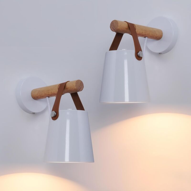 foto del prodotto goeco 2 pezzi light murale per pareti interni e27 lampada a parete in legno massiccio, cintura murale in legno massiccio, moderna lampada da parete