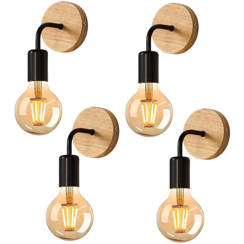 foto del prodotto goeco 4 pezzi applique per interni in legno retro lampada da parete base e27 per camere da letto, soggiorni, corridoi e disimpegni