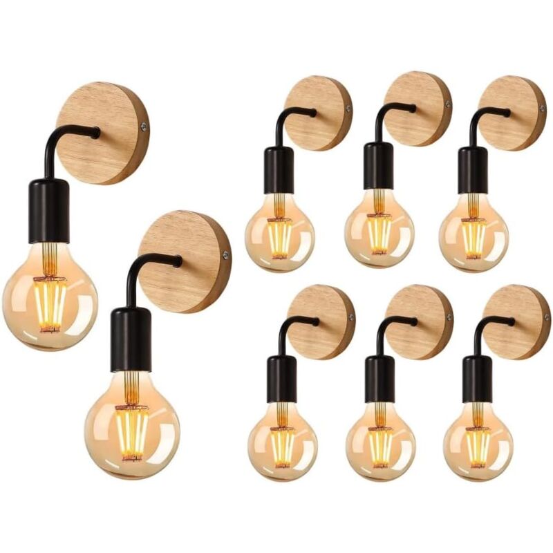 foto del prodotto goeco applique da parete in legno curvato ferro battuto nero, 8 attacchi e27, lampadina non inclusa