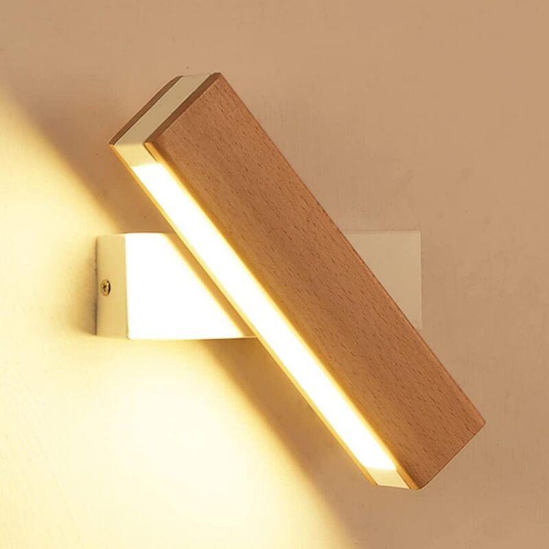 foto del prodotto goeco applique da parete led interna, applique led rotante a 360 in legno massiccio, lampada da parete moderna per camera da letto, luce calda