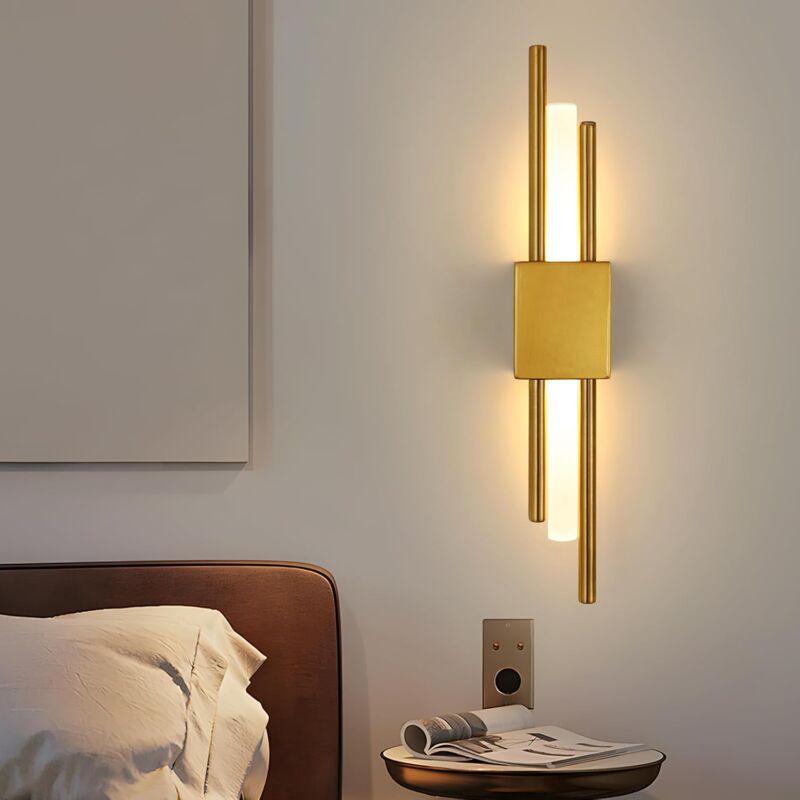 foto del prodotto goeco applique da parete rettangolare alluminio dorato, 40x8x7 cm, luce calda 3000k, 220v