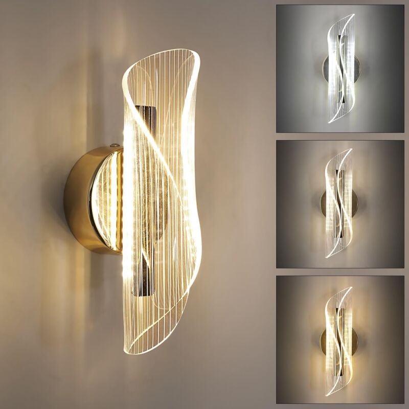 foto del prodotto goeco applique murale a led, 16w, lampada a parete led moderna regolabile in 3 temperature di colore, design creativo a spirale, oro, 3000k 6500k