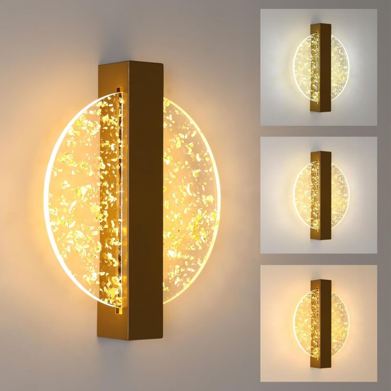 foto del prodotto goeco applique murale led 12w, lampada da parete interna moderna in alluminio, applique murale interna rotonda in acrilico oro per soggiorno,