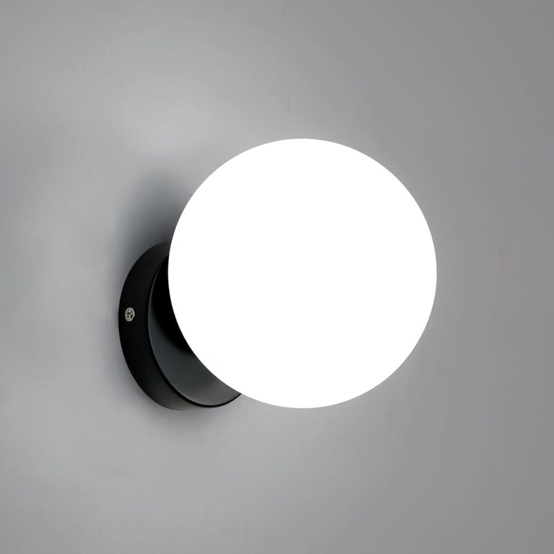 foto del prodotto goeco applique per interni vetro moderno sferico lampada da parete base e27 per camere da letto, soggiorni, corridoi e disimpegni nero lampadina