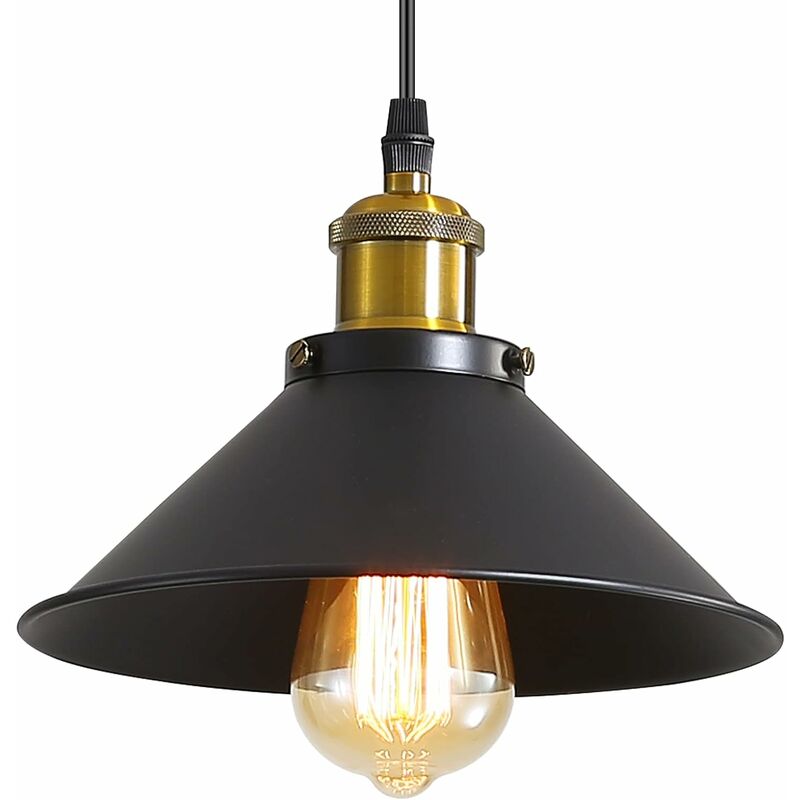 foto del prodotto goeco lampada a sospensione vintage industriale, lampadario in ferro nero diametro 22 cm per lampadina e27, cavo regolabile, lampadario vintage per