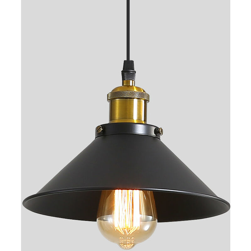 foto del prodotto goeco lampada a sospensione vintage industriale, lampadario in ferro nero diametro 22 cm per lampadina e27, cavo regolabile, lampadario vintage per