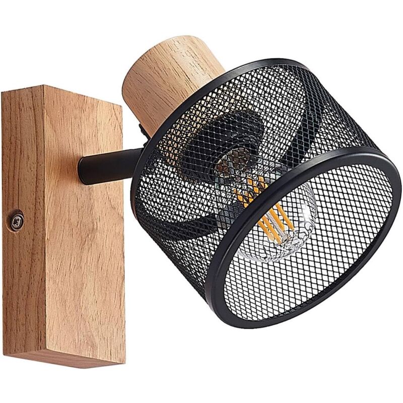 foto del prodotto goeco lampada da parete di design in ferro e legno nera e legno naturale, 16x10x20 cm, attacco e27, lampadina non inclusa, ideale per casa,