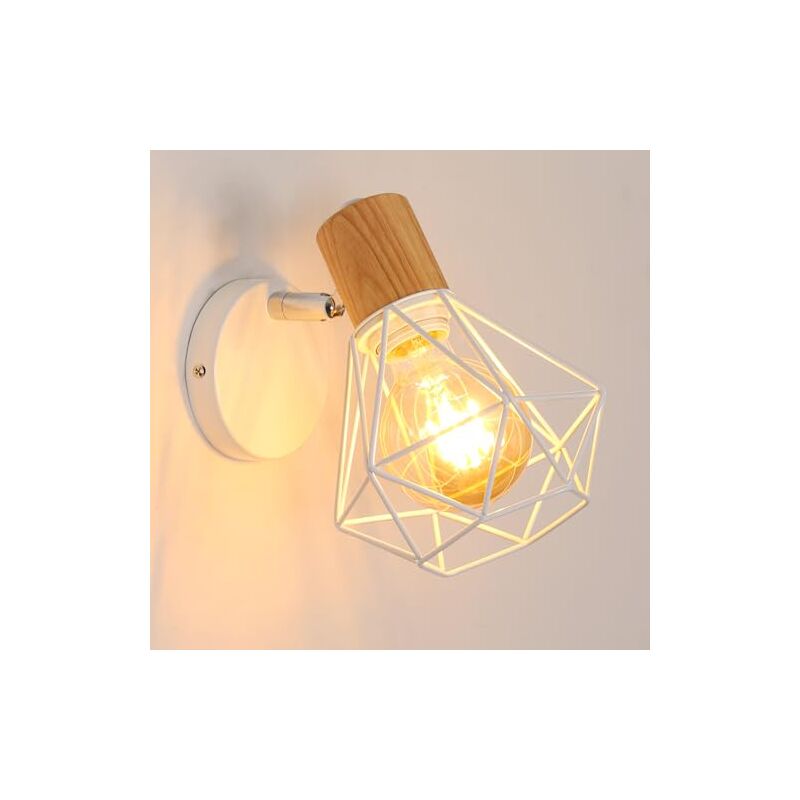 foto del prodotto goeco lampada da parete in legno diamond design, bianca, 20x15,5x13,5 cm, con testa girevole cromata, attacco e27, lampadina non inclusa