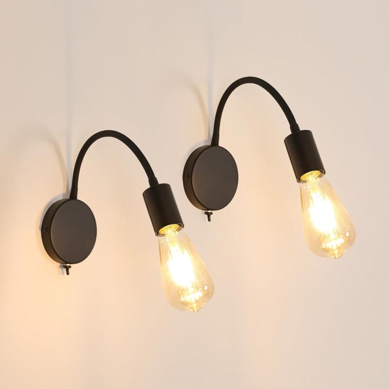foto del prodotto goeco lampada da parete per interni da 2 pezzi, lampada da parete nera vintage, lampada da parete e27 con angolo del tubo regolabile, per camera da